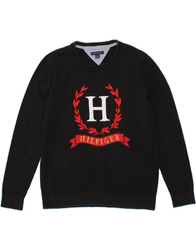 TOMMY HILFIGER Womens Graphic Crew Neck Jumper Sweater UK 14 Medium Black Long Sweater Short Sweater Cropped Sweater TOMMY HILFIGER Womens Graphic Crew Neck Jumper Sweater UK 14 Medium Black Long Sweater Short Sweater Cropped Sweater