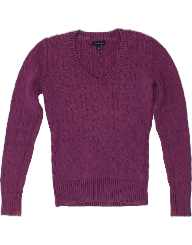 TOMMY HILFIGER Womens V-Neck Jumper Sweater UK 10 Small Purple Cotton Cashmere Blend Cotton Blend Poly Blend TOMMY HILFIGER Womens V-Neck Jumper Sweater UK 10 Small Purple Cotton Cashmere Blend Cotton Blend Poly Blend