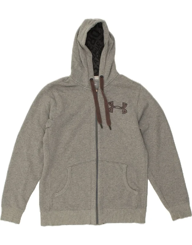 UNDER ARMOUR Mens Cold Gear Graphic Zip Hoodie Sweater Medium Grey Cotton Spandex Blend Rayon Blend Denim Blend