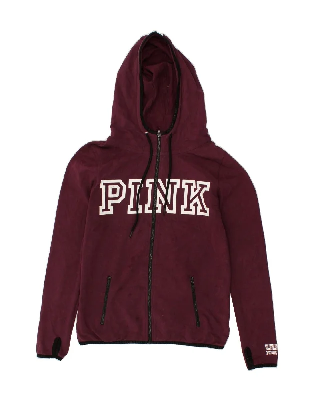 VICTORIA'S SECRET Womens Graphic Zip Hoodie Sweater UK 14 Medium Maroon Layered Multi-layer Single Layer VICTORIA'S SECRET Womens Graphic Zip Hoodie Sweater UK 14 Medium Maroon Layered Multi-layer Single Layer