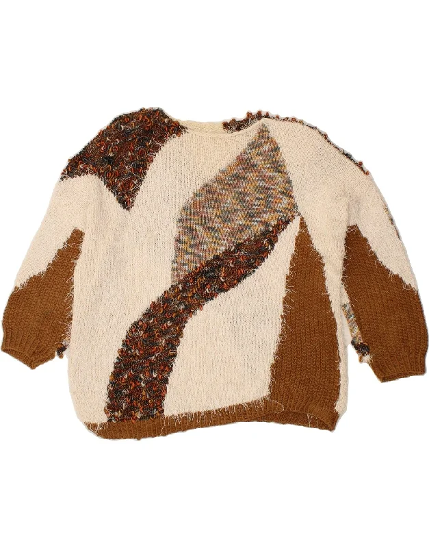 VINTAGE Womens 3/4 Sleeve Boat Neck Jumper Sweater UK 18 XL Brown Slim Fit Regular Fit Oversized