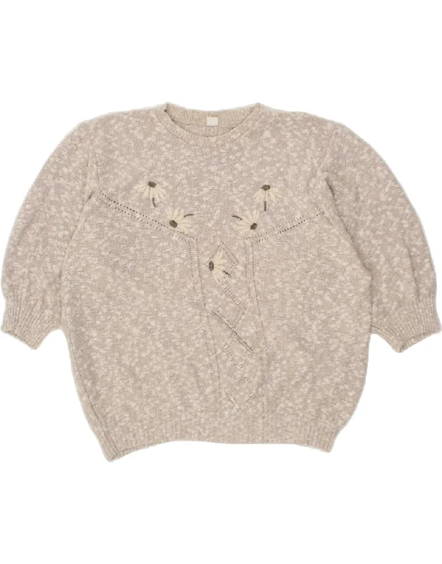 VINTAGE Womens 3/4 Sleeve Crew Neck Jumper Sweater UK 14 Large Grey Long Sweater Short Sweater Cropped Sweater VINTAGE Womens 3/4 Sleeve Crew Neck Jumper Sweater UK 14 Large Grey Long Sweater Short Sweater Cropped Sweater