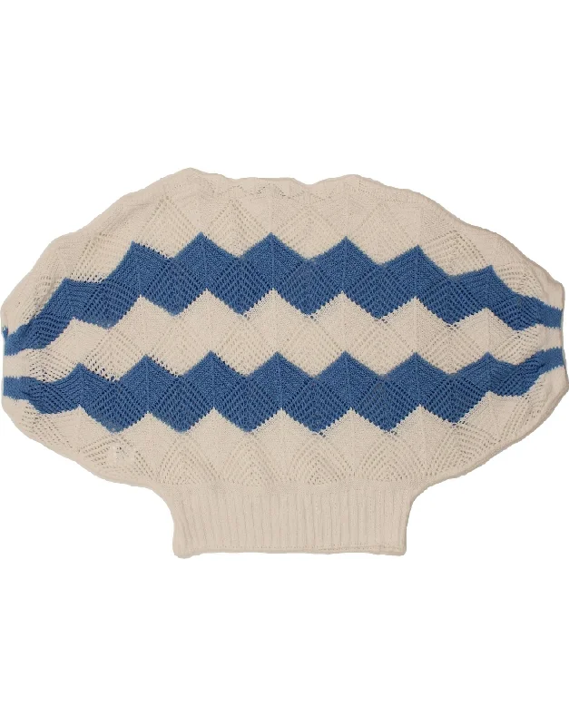 VINTAGE Womens Batwing Boat Neck Jumper Sweater UK 14 Medium White Striped Notch Collar Peter Pan Collar Cowl Neck