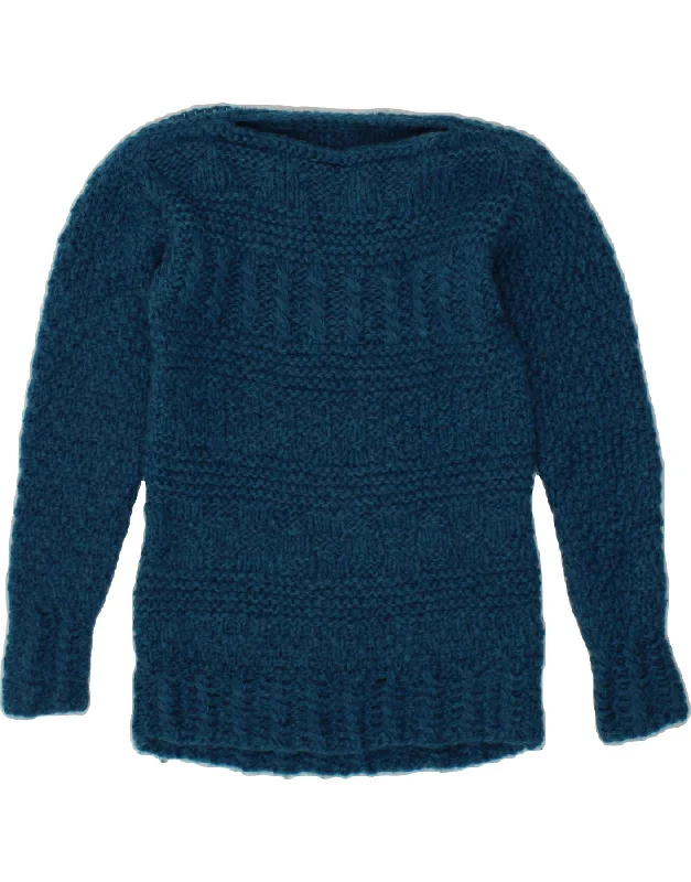VINTAGE Womens Boat Neck Jumper Sweater UK 10 Small Blue Turtle Neck Boat Neck Asymmetrical Neck VINTAGE Womens Boat Neck Jumper Sweater UK 10 Small Blue Turtle Neck Boat Neck Asymmetrical Neck