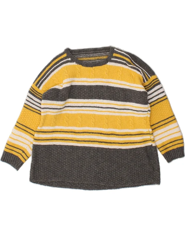 VINTAGE Womens Boat Neck Jumper Sweater UK 10 Small Yellow Striped Glossy Satin Silk VINTAGE Womens Boat Neck Jumper Sweater UK 10 Small Yellow Striped Glossy Satin Silk
