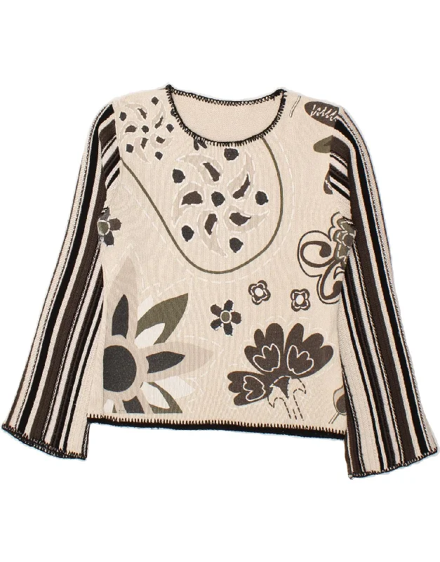 VINTAGE Womens Boat Neck Jumper Sweater UK 14 Medium Beige Floral Mesh Fabric Canvas Fabric Denim Fabric VINTAGE Womens Boat Neck Jumper Sweater UK 14 Medium Beige Floral Mesh Fabric Canvas Fabric Denim Fabric