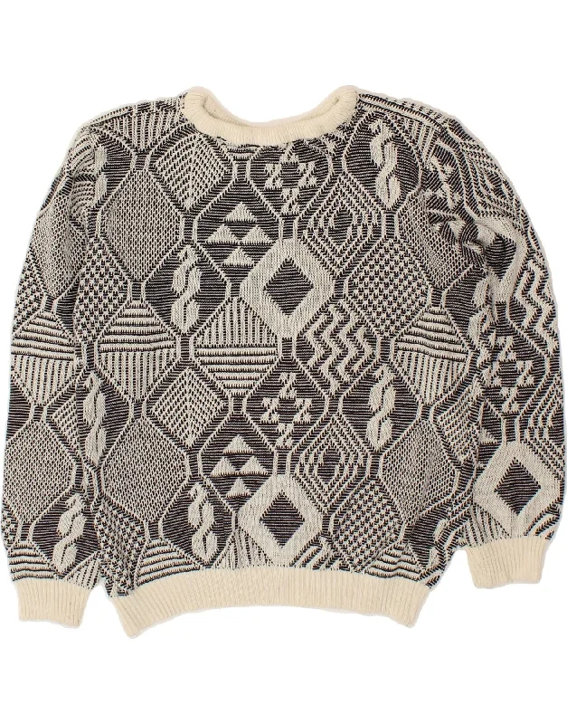 VINTAGE Womens Boat Neck Jumper Sweater UK 16 Large Grey Geometric Hooded Caped Shawl Collar VINTAGE Womens Boat Neck Jumper Sweater UK 16 Large Grey Geometric Hooded Caped Shawl Collar