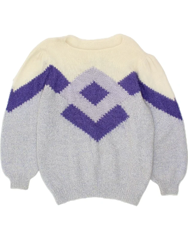 VINTAGE Womens Boat Neck Jumper Sweater UK 16 Large Purple Argyle/Diamond Iron Safe Non-Iron Wrinkle Free