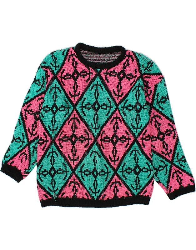 VINTAGE Womens Boat Neck Jumper Sweater UK 18 XL Multicoloured Sweater Knitwear Pullover