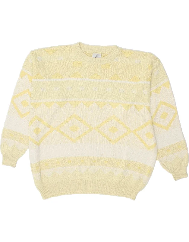 VINTAGE Womens Crew Neck Jumper Sweater EU 40 Medium Yellow Argyle/Diamond Elegant Classic Vintage VINTAGE Womens Crew Neck Jumper Sweater EU 40 Medium Yellow Argyle/Diamond Elegant Classic Vintage
