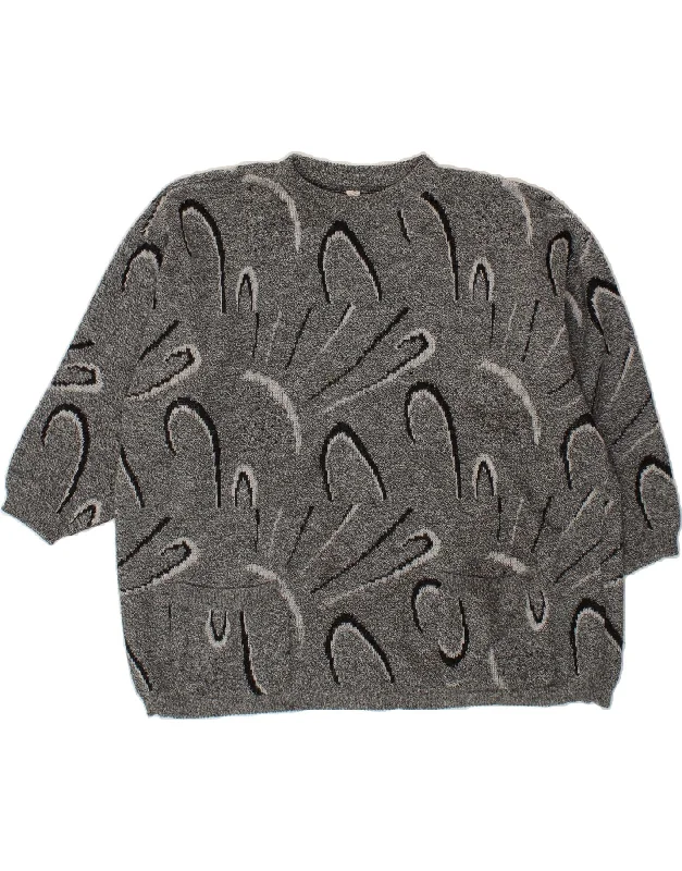 VINTAGE Womens Crew Neck Jumper Sweater EU 48 2XL Grey Polyester Layered Multi-layer Single Layer