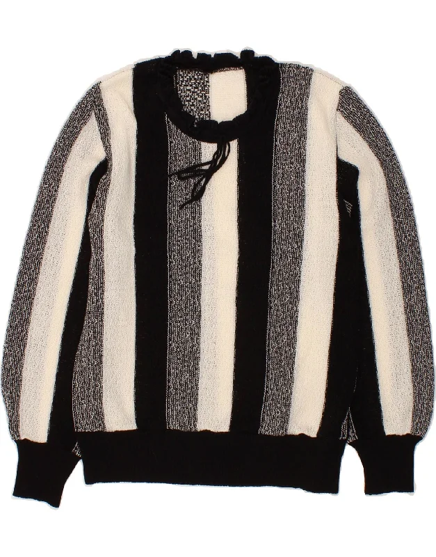 VINTAGE Womens Crew Neck Jumper Sweater UK 12 Medium Black Striped Plaid Sweater Polka Dot Checkered VINTAGE Womens Crew Neck Jumper Sweater UK 12 Medium Black Striped Plaid Sweater Polka Dot Checkered