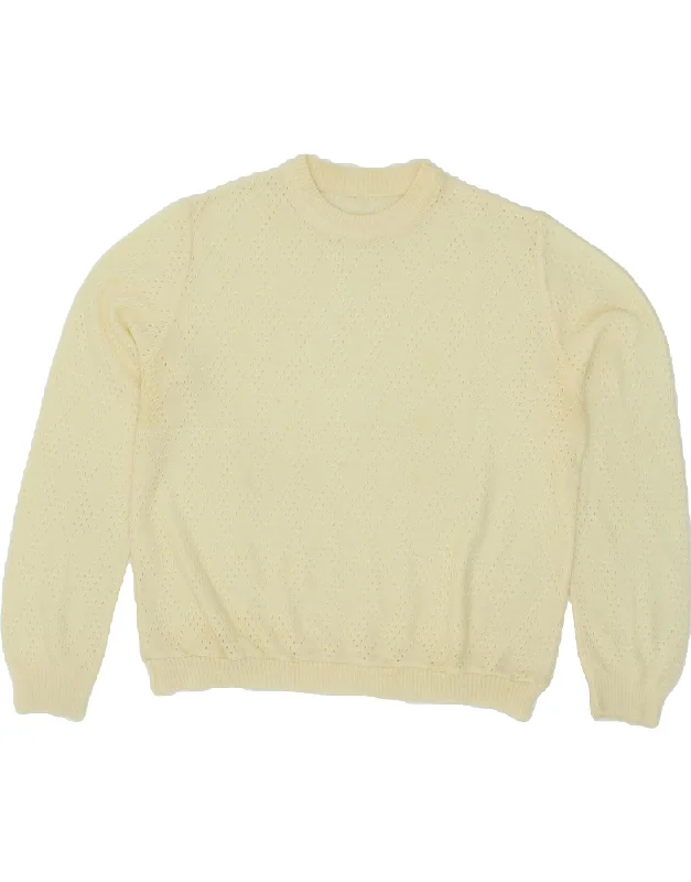 VINTAGE Womens Crew Neck Jumper Sweater UK 12 Medium Off White Elasticated Padded Insulated VINTAGE Womens Crew Neck Jumper Sweater UK 12 Medium Off White Elasticated Padded Insulated