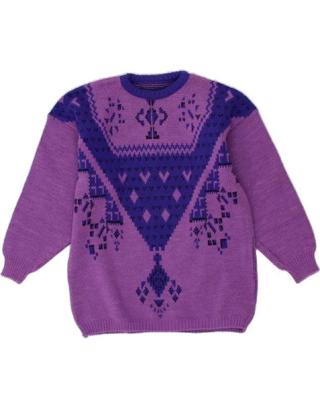 VINTAGE Womens Crew Neck Jumper Sweater UK 14 Large Purple Geometric Sweater Knitwear Pullover VINTAGE Womens Crew Neck Jumper Sweater UK 14 Large Purple Geometric Sweater Knitwear Pullover