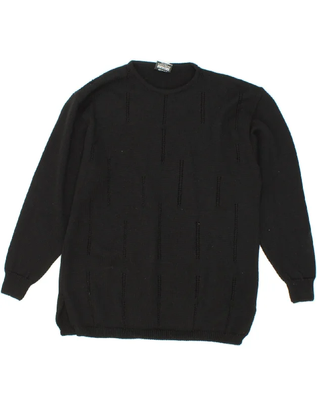 VINTAGE Womens Crew Neck Jumper Sweater UK 14 Medium Black Wool Thin Thick Dense