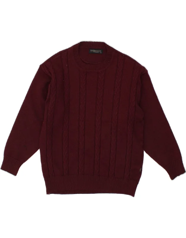 VINTAGE Womens Crew Neck Jumper Sweater UK 14 Medium Burgundy Wool Cashmere Blend Cotton Blend Poly Blend