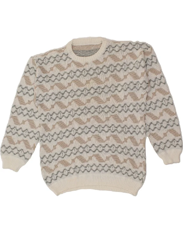 VINTAGE Womens Crew Neck Jumper Sweater UK 14 Medium Grey Fair Isle Boat Neck Shawl Collar Notched Collar VINTAGE Womens Crew Neck Jumper Sweater UK 14 Medium Grey Fair Isle Boat Neck Shawl Collar Notched Collar