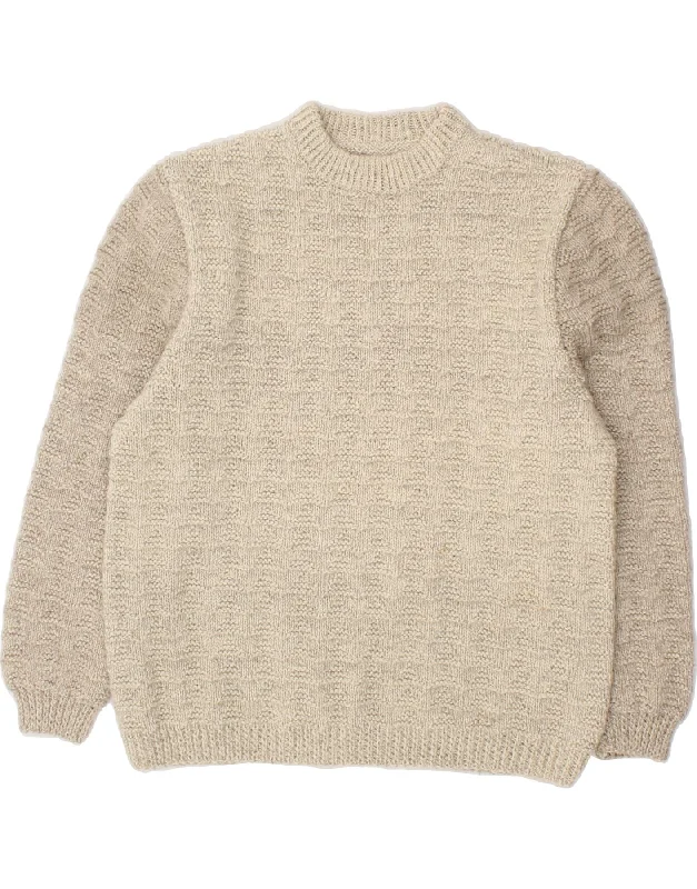 VINTAGE Womens Crew Neck Jumper Sweater UK 16 Large Beige Notch Collar Peter Pan Collar Cowl Neck VINTAGE Womens Crew Neck Jumper Sweater UK 16 Large Beige Notch Collar Peter Pan Collar Cowl Neck