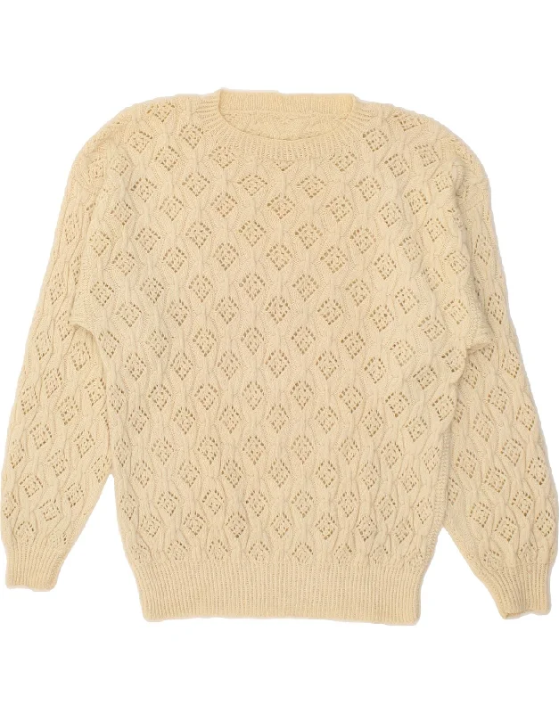 VINTAGE Womens Crew Neck Jumper Sweater UK 16 Large Beige Argyle/Diamond Front Pockets Side Pockets Patch Pockets VINTAGE Womens Crew Neck Jumper Sweater UK 16 Large Beige Argyle/Diamond Front Pockets Side Pockets Patch Pockets