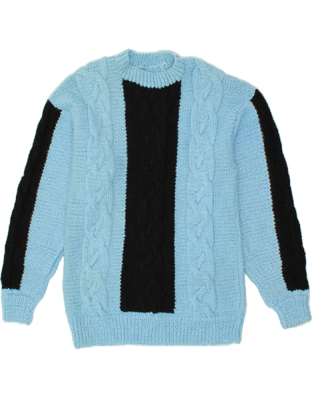 VINTAGE Womens Crew Neck Jumper Sweater UK 16 Large Blue Colourblock Ribbed Striped Patterned VINTAGE Womens Crew Neck Jumper Sweater UK 16 Large Blue Colourblock Ribbed Striped Patterned