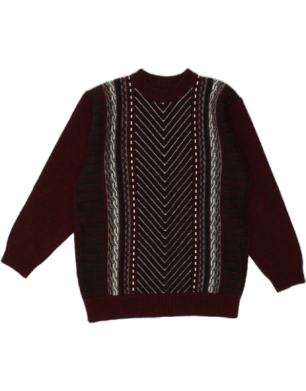 VINTAGE Womens Crew Neck Jumper Sweater UK 16 Large Burgundy Fair Isle Nylon Fabric Polyester Fabric Spandex Fabric