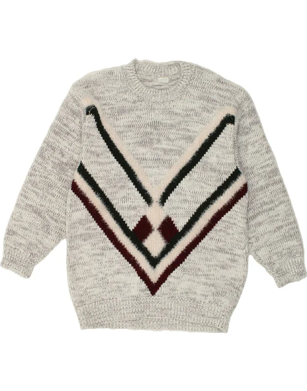 VINTAGE Womens Crew Neck Jumper Sweater UK 16 Large Grey Flecked Wool Fabric Cashmere Fabric Tweed Fabric