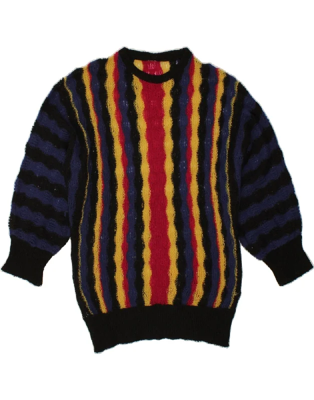 VINTAGE Womens Crew Neck Jumper Sweater UK 16 Large Multicoloured Striped Chenille Blend Fleece Blend Nylon Blend