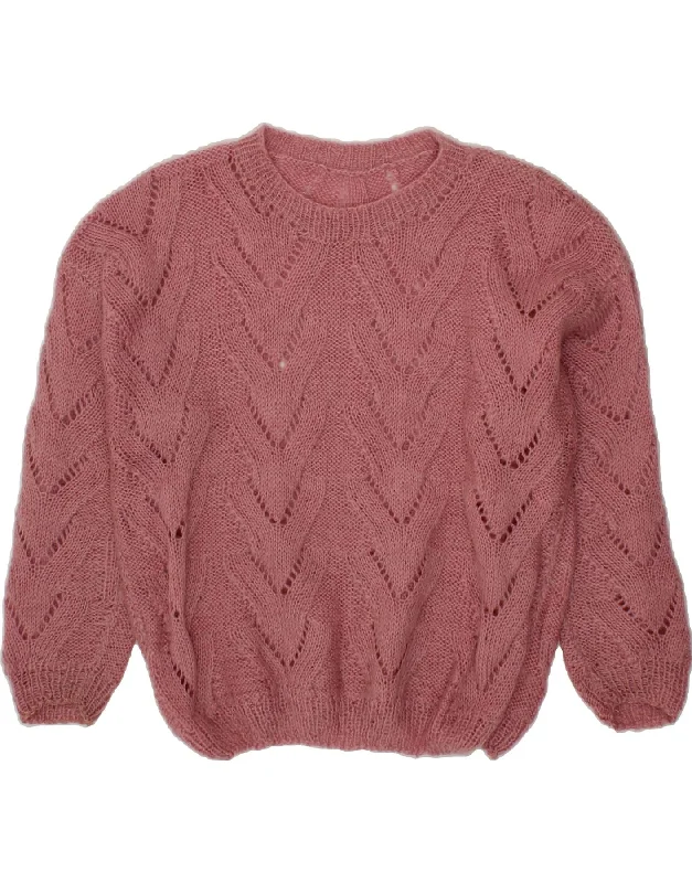 VINTAGE Womens Crew Neck Jumper Sweater UK 16 Large Pink Casual Formal Business