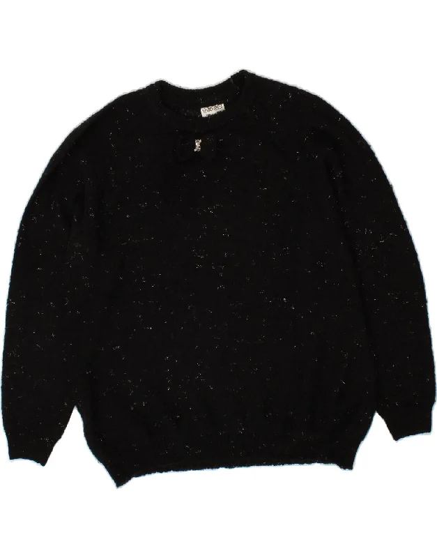 VINTAGE Womens Crew Neck Jumper Sweater UK 18 XL Black Flecked Print Jacquard Patchwork VINTAGE Womens Crew Neck Jumper Sweater UK 18 XL Black Flecked Print Jacquard Patchwork