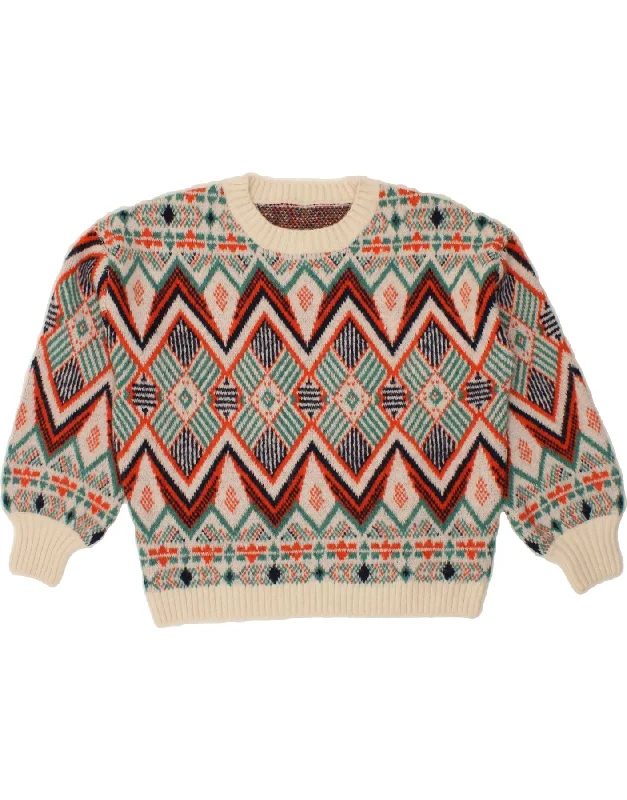 VINTAGE Womens Crew Neck Jumper Sweater UK 18 XL Multicoloured Fair Isle Sequined Glittery Shiny