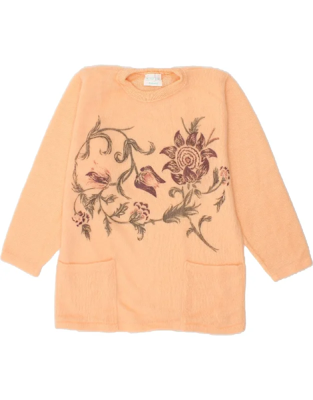 VINTAGE Womens Crew Neck Jumper Sweater UK 18 XL Orange Floral Anti-Pilling Anti-Shrink Durable VINTAGE Womens Crew Neck Jumper Sweater UK 18 XL Orange Floral Anti-Pilling Anti-Shrink Durable