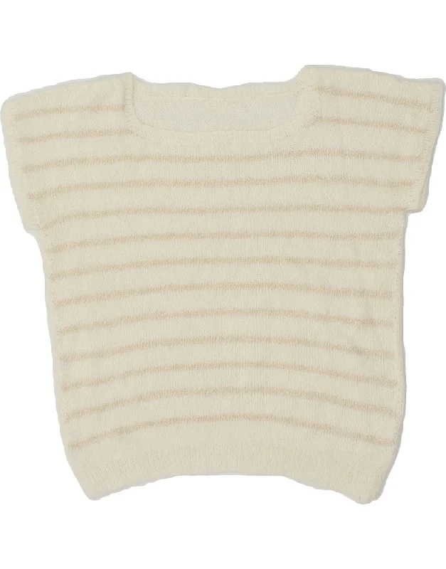 VINTAGE Womens Crop Boat Neck Jumper Sweater UK 12 Medium Off White Lightweight Heavyweight Midweight VINTAGE Womens Crop Boat Neck Jumper Sweater UK 12 Medium Off White Lightweight Heavyweight Midweight