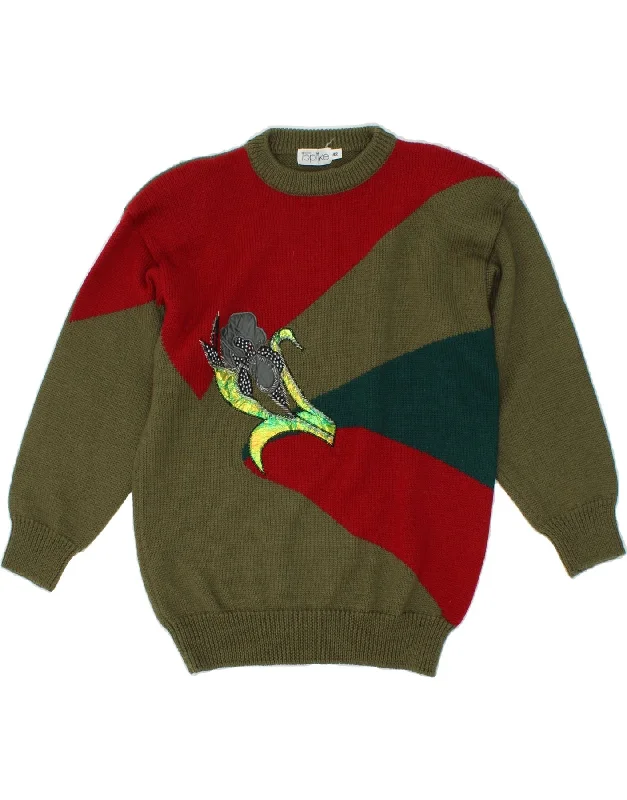 VINTAGE Womens Graphic Crew Neck Jumper Sweater EU 42 Large Green Sequined Glittery Shiny VINTAGE Womens Graphic Crew Neck Jumper Sweater EU 42 Large Green Sequined Glittery Shiny