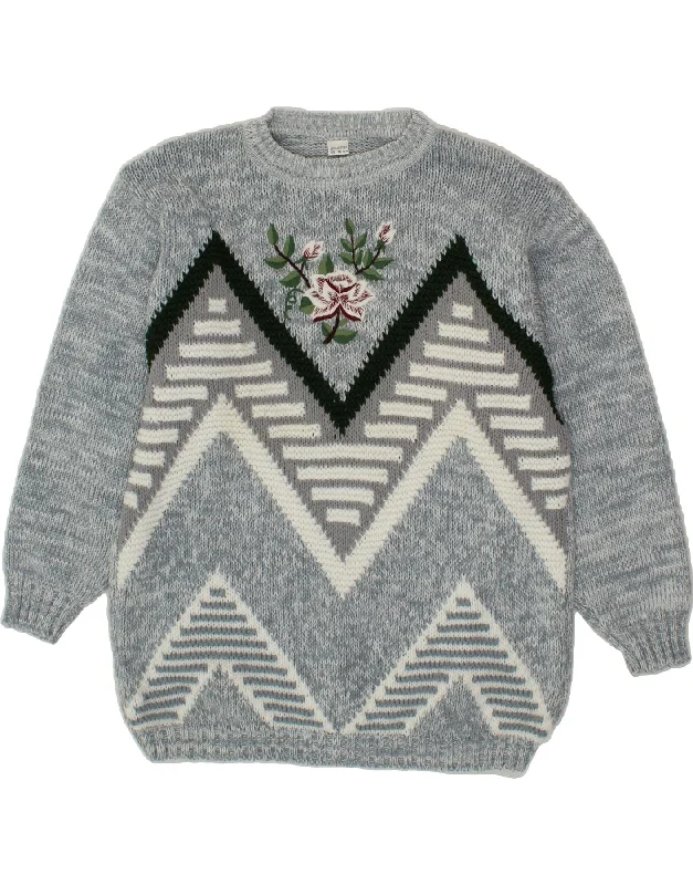 VINTAGE Womens Graphic Crew Neck Jumper Sweater IT 54/56 2XL Grey Floral Anti-Pilling Anti-Shrink Durable VINTAGE Womens Graphic Crew Neck Jumper Sweater IT 54/56 2XL Grey Floral Anti-Pilling Anti-Shrink Durable