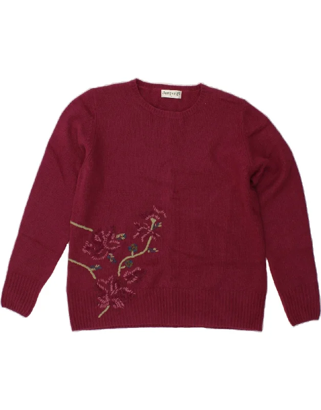 VINTAGE Womens Graphic Crew Neck Jumper Sweater UK 16 Large Burgundy Print Jacquard Patchwork