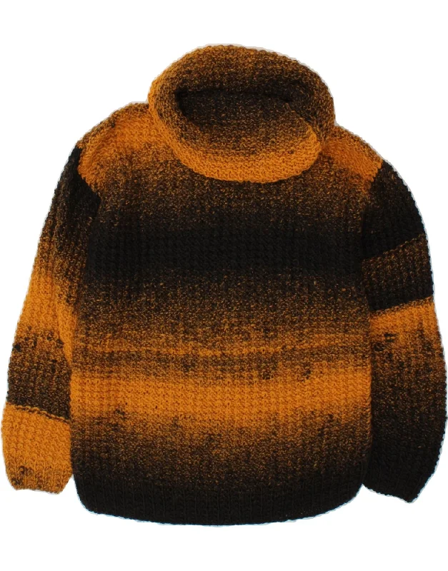 VINTAGE Womens Longline Roll Neck Jumper Sweater UK 14 Medium Yellow Striped Floral Plaid VINTAGE Womens Longline Roll Neck Jumper Sweater UK 14 Medium Yellow Striped Floral Plaid