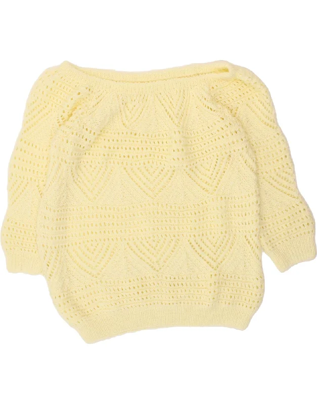 VINTAGE Womens Oversized Boat Neck Jumper Sweater UK 18 XL Yellow Bright Pastel Dark