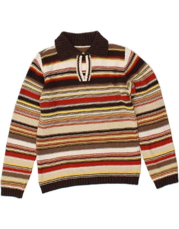VINTAGE Womens Polo Neck Jumper Sweater UK 10 Small Multicoloured Striped Terry Terry Cloth Terry Knit VINTAGE Womens Polo Neck Jumper Sweater UK 10 Small Multicoloured Striped Terry Terry Cloth Terry Knit