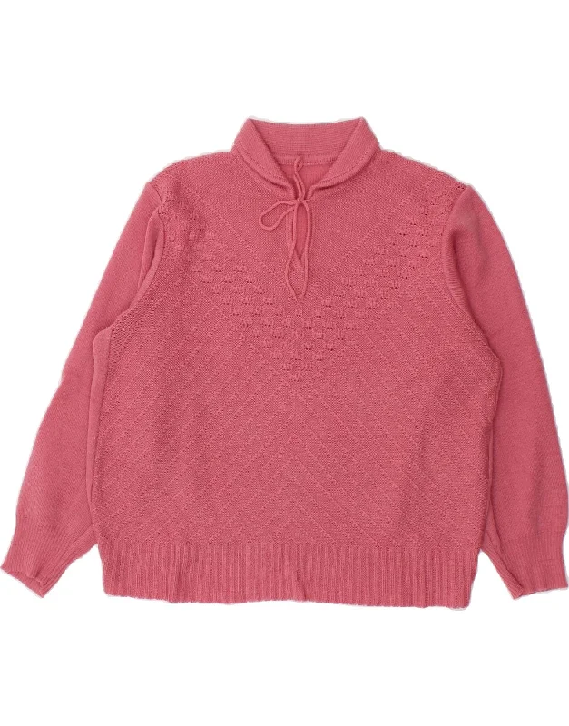 VINTAGE Womens Polo Neck Jumper Sweater UK 16 Large Pink Nylon Fabric Polyester Fabric Spandex Fabric VINTAGE Womens Polo Neck Jumper Sweater UK 16 Large Pink Nylon Fabric Polyester Fabric Spandex Fabric