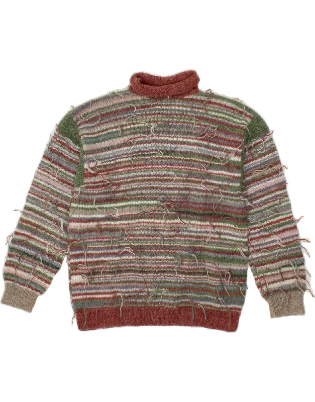 VINTAGE Womens Roll Neck Jumper Sweater UK 12 Medium Multicoloured Striped Modern Contemporary Chic