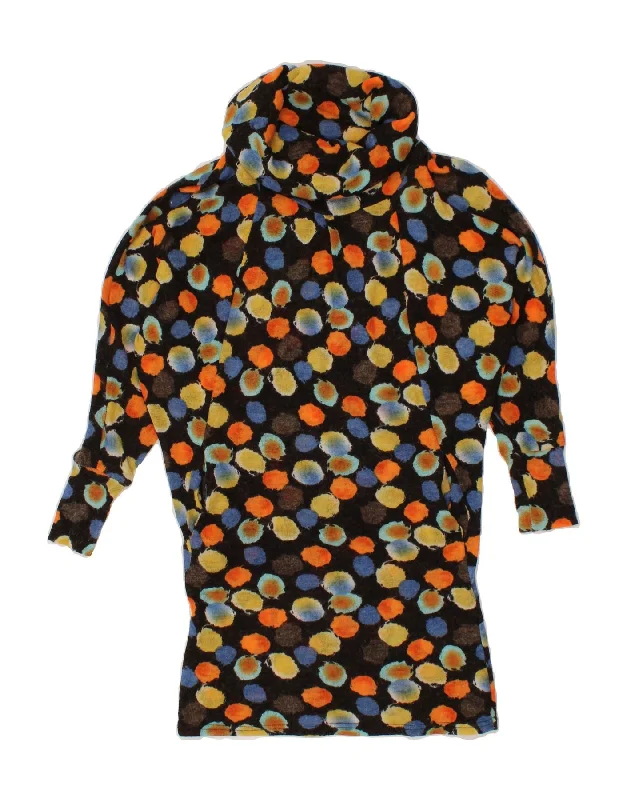 VINTAGE Womens Roll Neck Jumper Sweater UK 14 Large Multicoloured Spotted Boat Neck Shawl Collar Notched Collar