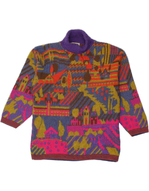 VINTAGE Womens Roll Neck Jumper Sweater UK 14 Medium Multicoloured Zippered Front Buttoned Front Snap Front VINTAGE Womens Roll Neck Jumper Sweater UK 14 Medium Multicoloured Zippered Front Buttoned Front Snap Front