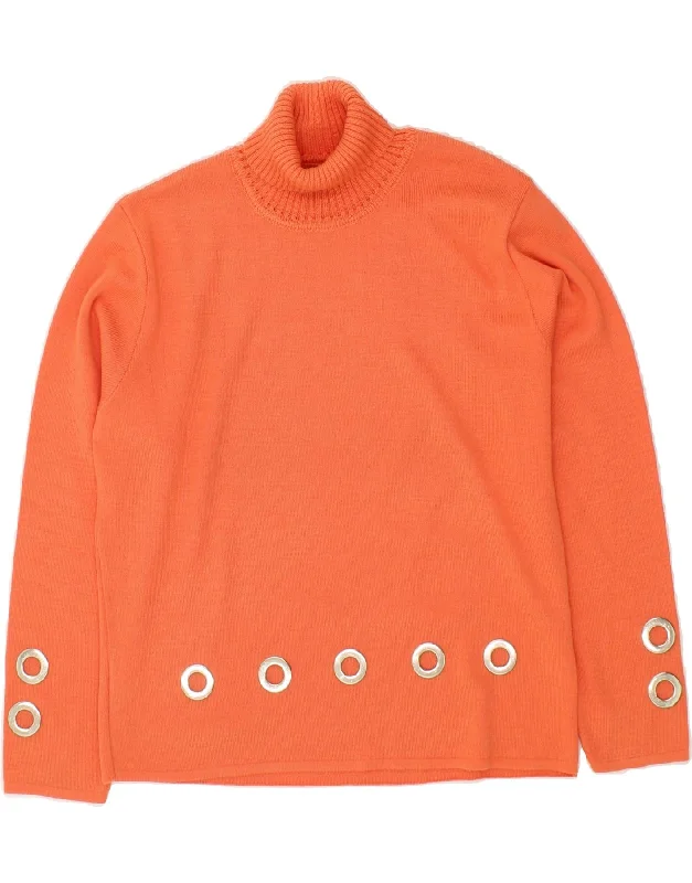 VINTAGE Womens Roll Neck Jumper Sweater UK 14 Medium Orange Real Fur Shearling Chenille VINTAGE Womens Roll Neck Jumper Sweater UK 14 Medium Orange Real Fur Shearling Chenille