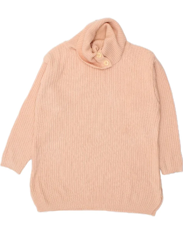 VINTAGE Womens Roll Neck Jumper Sweater UK 16 Large Pink Cashmere Fleece Fabric Down Fabric Feather Fabric