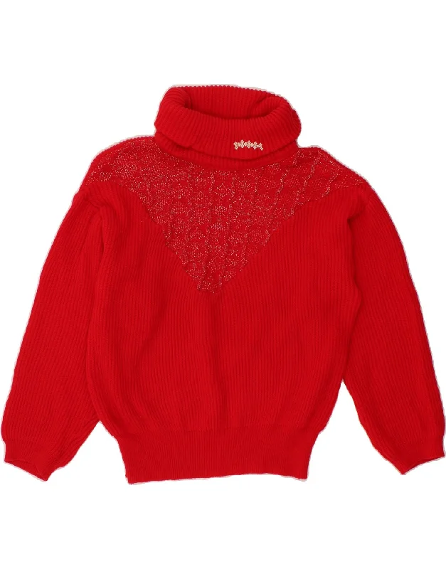 VINTAGE Womens Roll Neck Jumper Sweater UK 18 XL Red Acrylic Collared Crew Neck Turtle Neck
