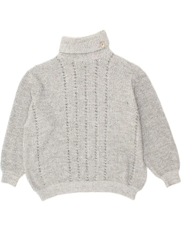 VINTAGE Womens Roll Neck Jumper Sweater UK 20 2XL Grey Long Sweater Short Sweater Cropped Sweater