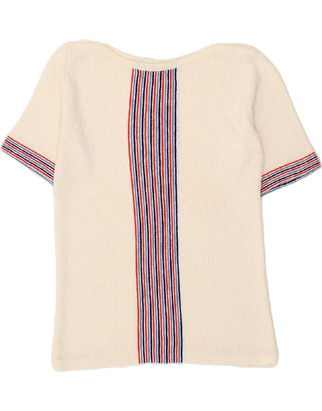 VINTAGE Womens Short Sleeve Boat Neck Jumper Sweater UK 12 Medium White Lightweight Heavyweight Midweight VINTAGE Womens Short Sleeve Boat Neck Jumper Sweater UK 12 Medium White Lightweight Heavyweight Midweight