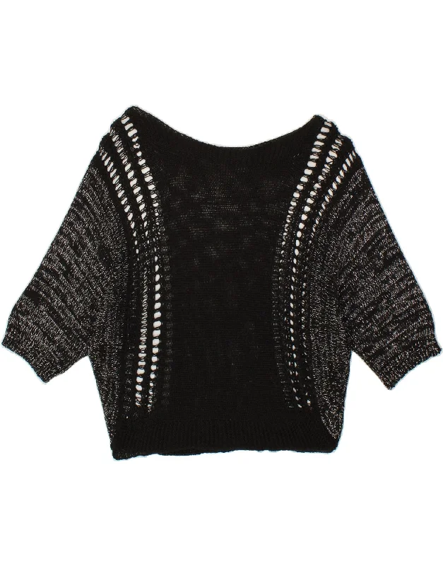 VINTAGE Womens Short Sleeve Boat Neck Jumper Sweater UK 14 Medium Black Sweater Knitwear Pullover VINTAGE Womens Short Sleeve Boat Neck Jumper Sweater UK 14 Medium Black Sweater Knitwear Pullover