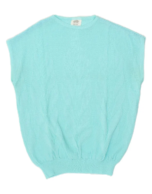 VINTAGE Womens Short Sleeve Crew Neck Jumper Sweater UK 14 Medium Blue Terry Blend Velvet Blend Canvas Blend VINTAGE Womens Short Sleeve Crew Neck Jumper Sweater UK 14 Medium Blue Terry Blend Velvet Blend Canvas Blend