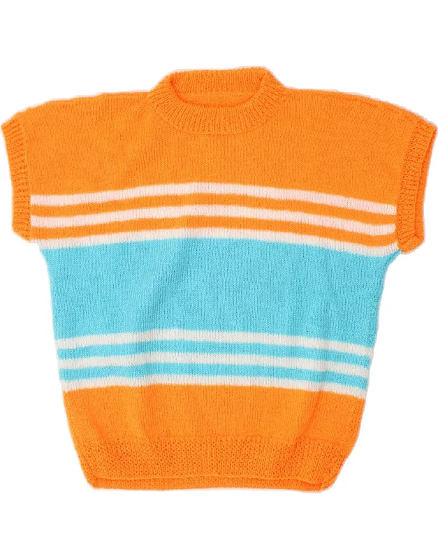 VINTAGE Womens Short Sleeve Crew Neck Jumper Sweater UK 14 Medium Orange Real Fur Shearling Chenille VINTAGE Womens Short Sleeve Crew Neck Jumper Sweater UK 14 Medium Orange Real Fur Shearling Chenille